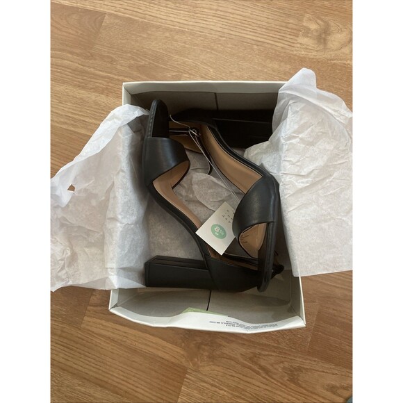 A New Day Shelly Heels Black 8.5 Wide Women's Ankle Strap Block Memory Foam NEW - Picture 5 of 16